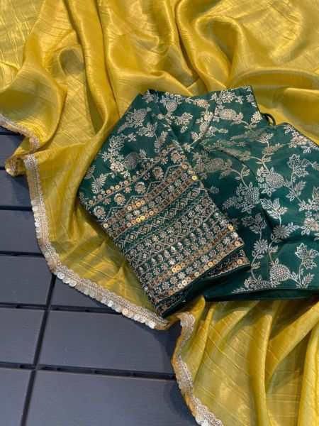  Beautiful Designer Saree on Heavy Pure Tissue Crush Silk Febric With Fancy Lace Silk Sarees Wholesale