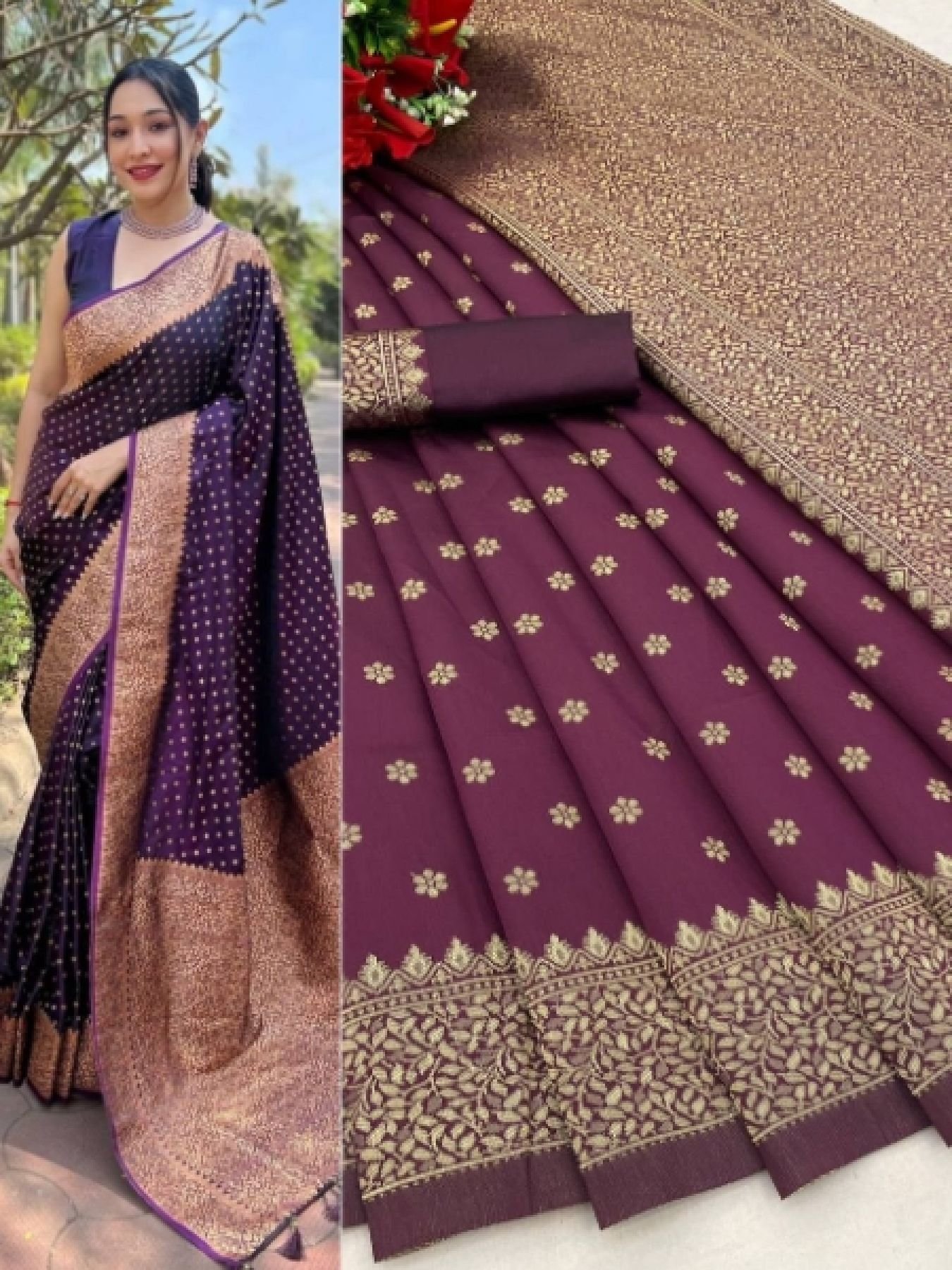 Jacquard Lichi Silk Wine Saree With Unstiched Blouse Piece main image 1