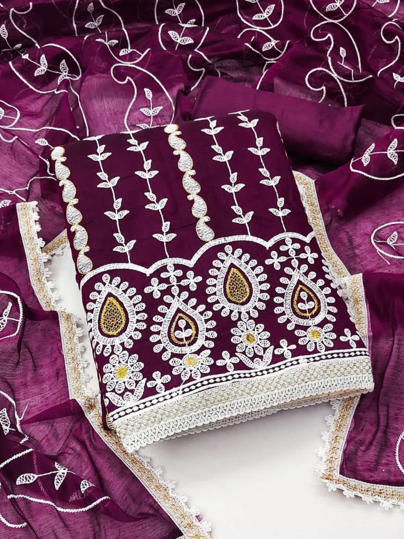 Buy Chanderi Cotton Dress Material With Embroidery Work at Rs. 550 online  from Royal Export Cotton Dress Material : RE1195