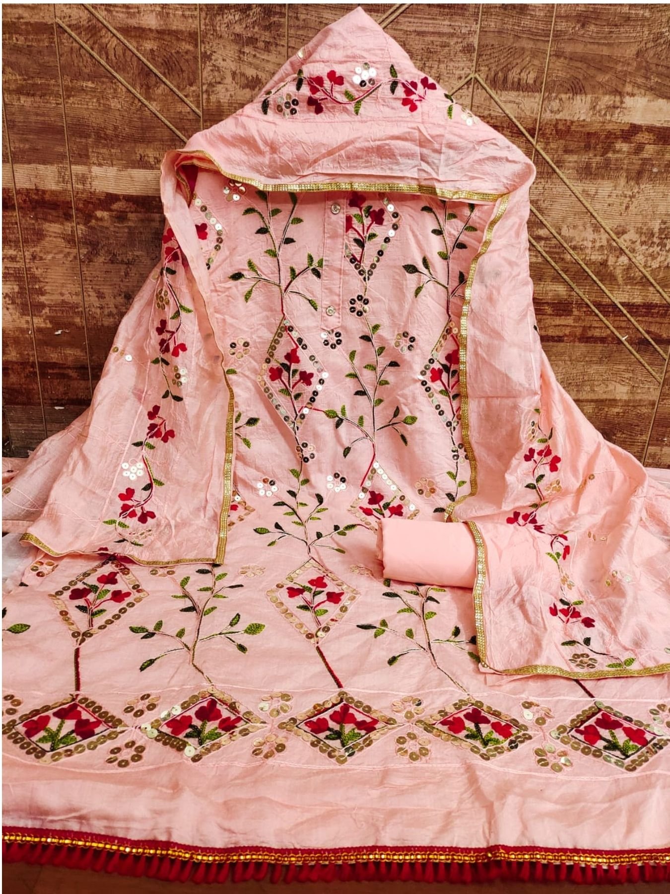 white christmas dresses Hand BlockPrint Chanderi Silk Cotton Dress Material – RKG SHOPPING main image 1
