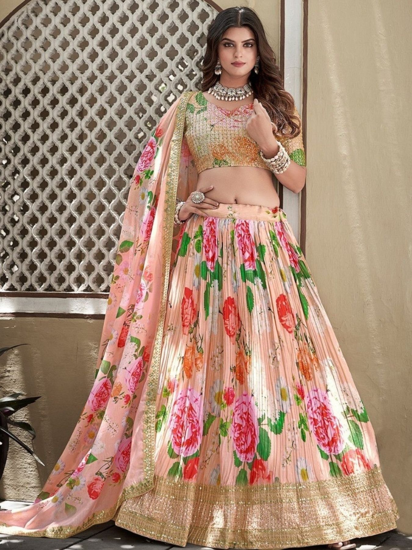 Sky Blue Heavy Chinon Crushed Sequence Embroidery Work Semi Stitch Lehenga Choli