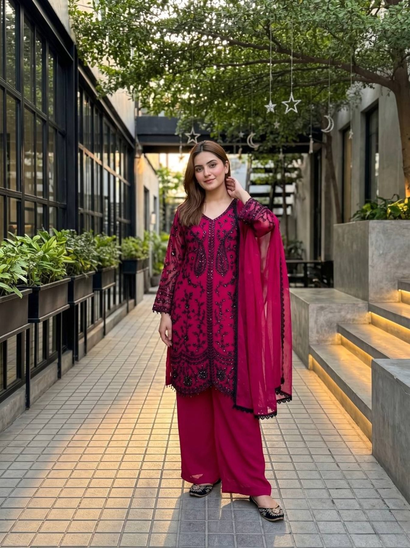 Chine Rani Rani Buy Detailed Rani Pink Faux Georgette Chine Sequence Work Suit Set with ...