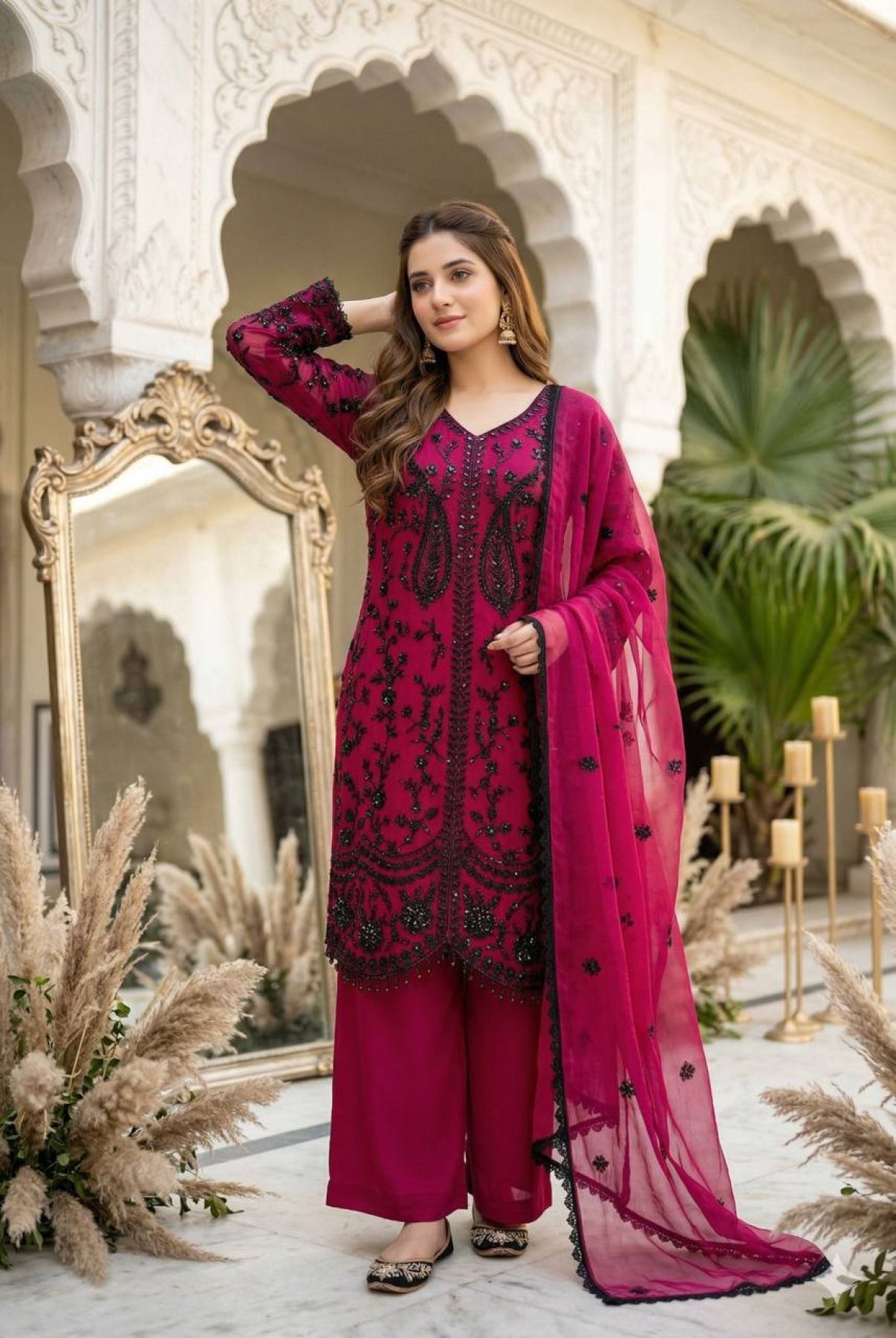 Chine Rani Rani Buy Detailed Rani Pink Faux Georgette Chine Sequence Work Suit Set with ...