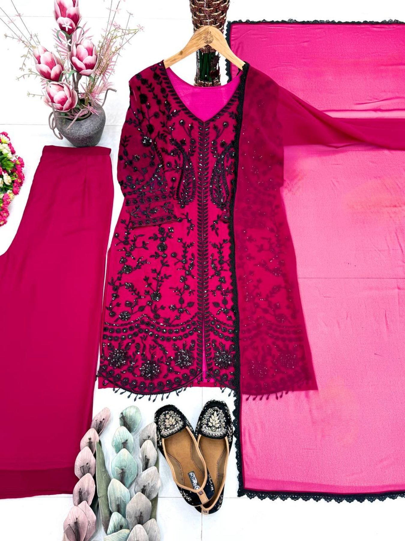 Chine Rani Rani Buy Detailed Rani Pink Faux Georgette Chine Sequence Work Suit Set with ...