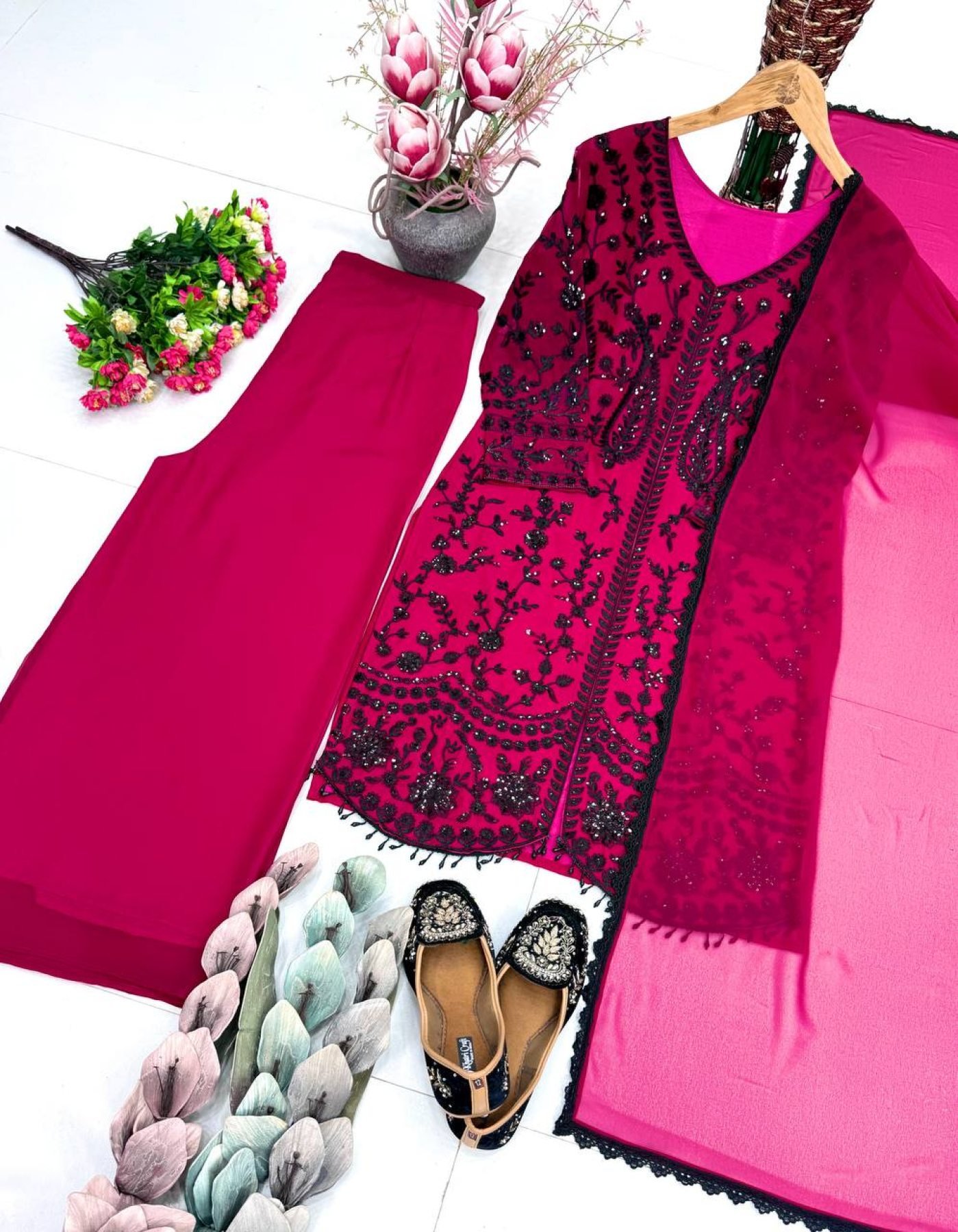 Chine Rani Rani Buy Detailed Rani Pink Faux Georgette Chine Sequence Work Suit Set with ...