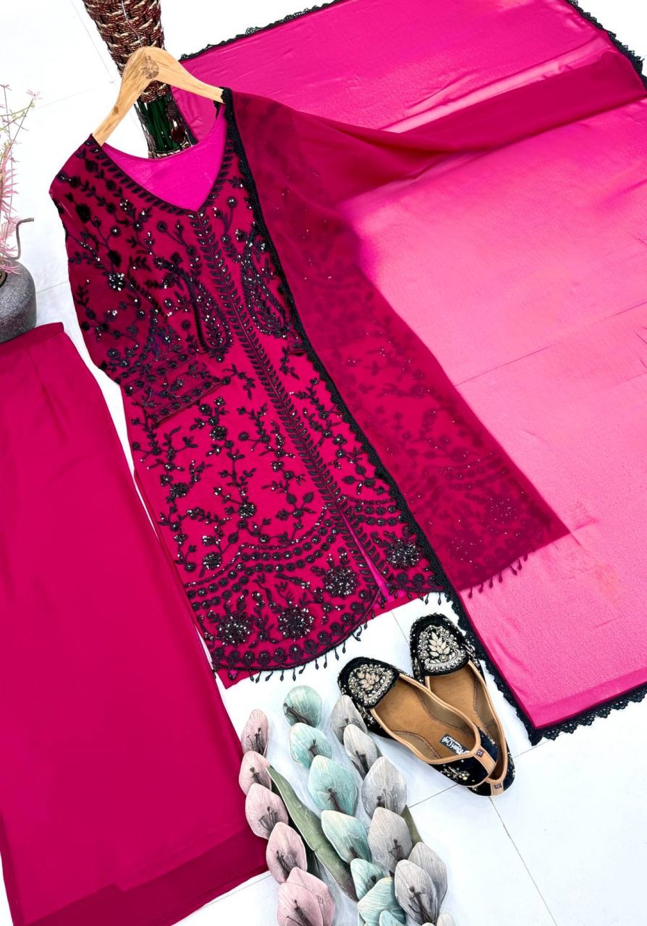 Chine Rani Rani Buy Detailed Rani Pink Faux Georgette Chine Sequence Work Suit Set with ...