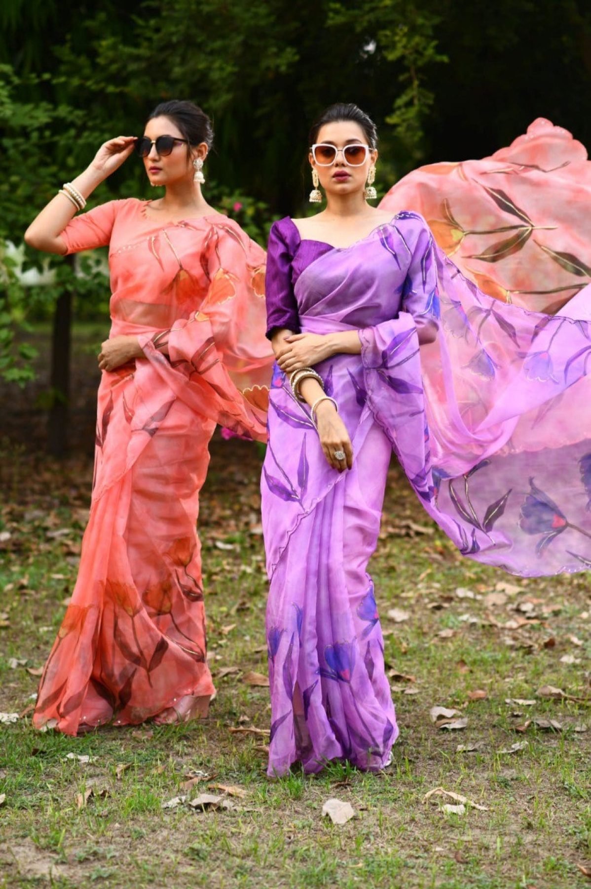 Floral print organza sarees online online
