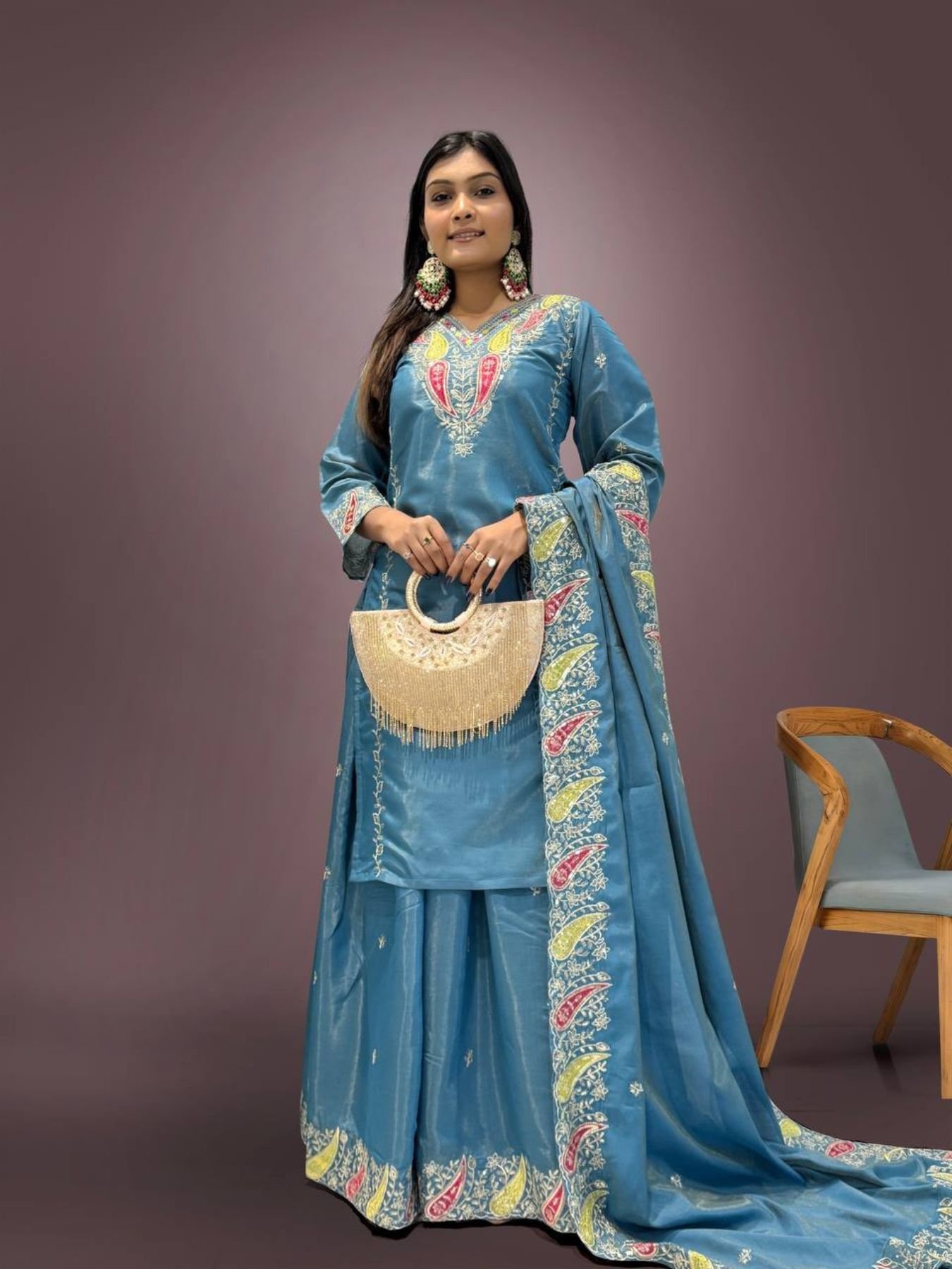 Eid Special Roman Chimer Kurti, Palazzo, and Dupatta in wholesale price in  USA
