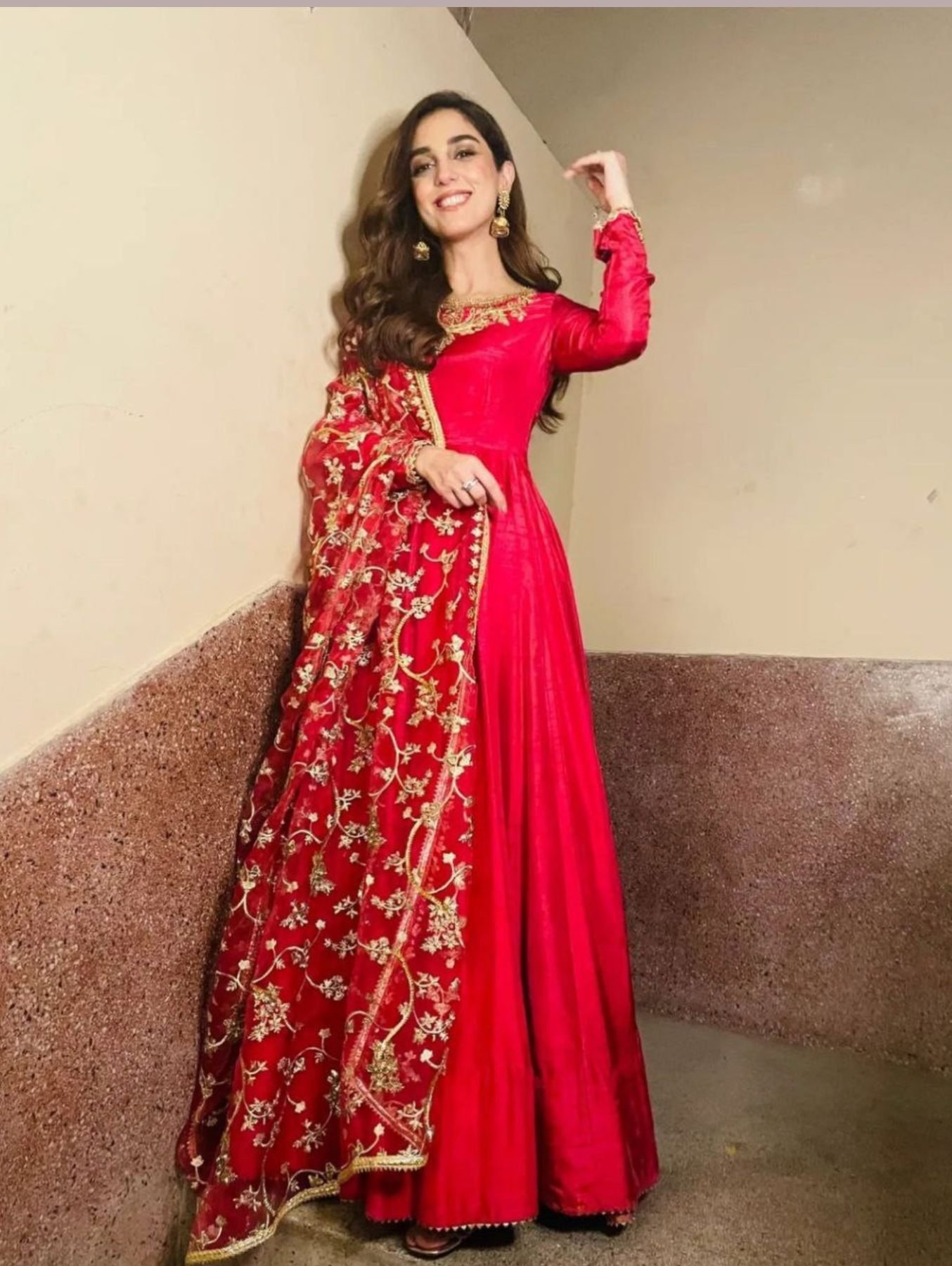 strapless open back dress Red Elegant Georgette Silk Anarkali Suit with Modern Touch