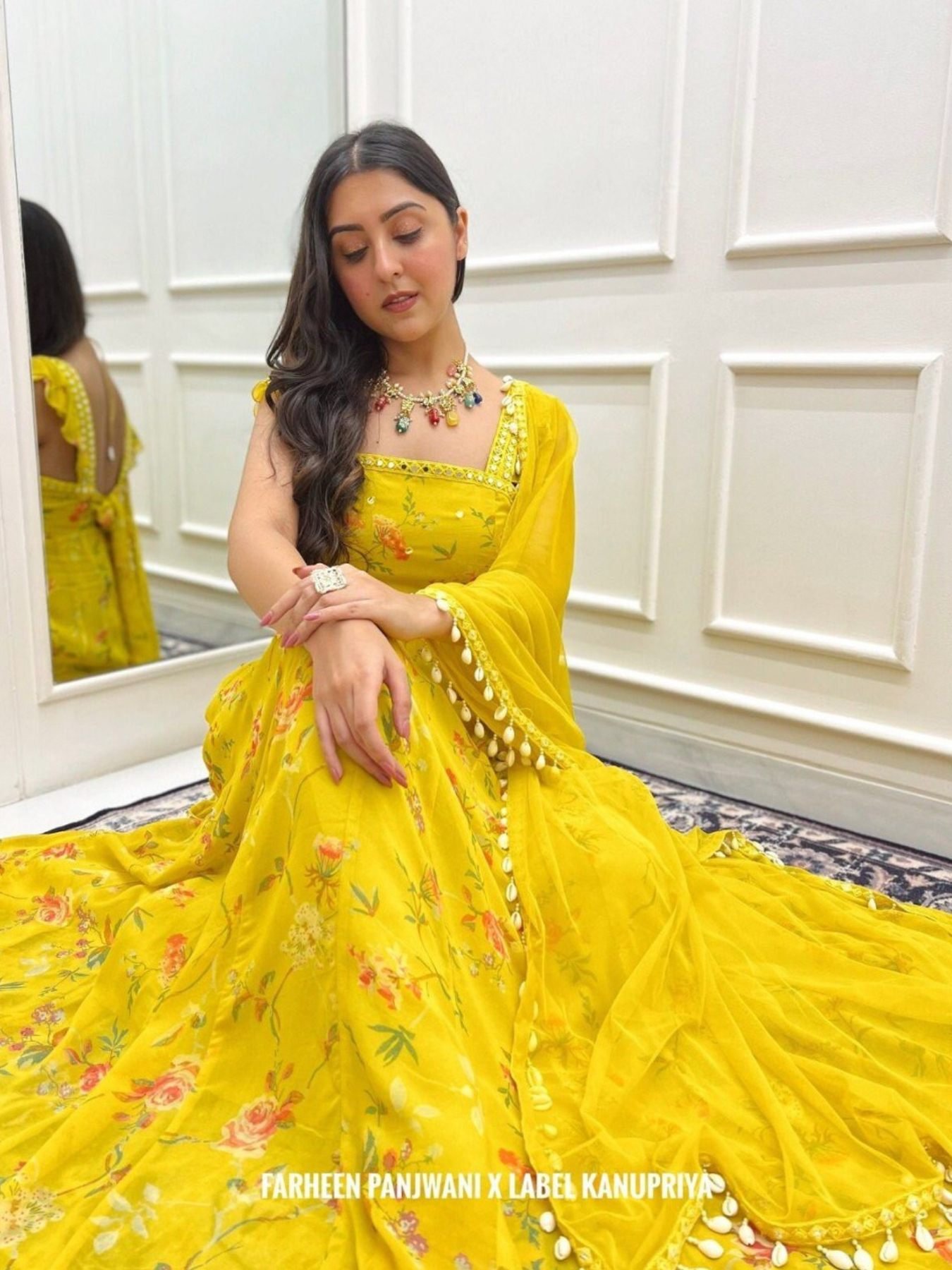 white christmas dresses Prazu Fashion Yellow Georgette Beads Embroidered Designer Gown main image 0