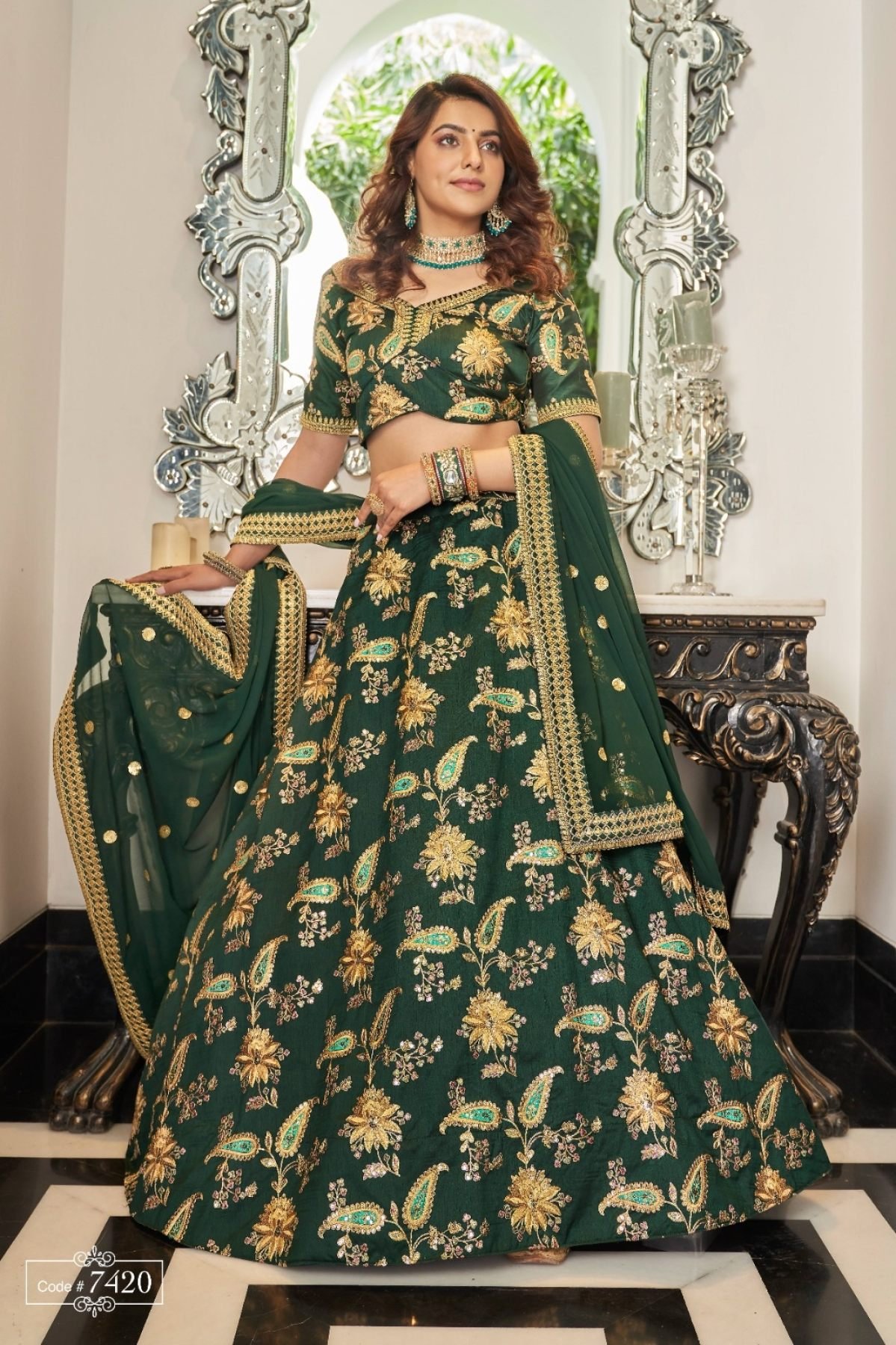Buy Green Embroidered Art Silk Lehenga Choli at Rs. 56.67 online from Royal Export Bridal Lehenga Choli RE1056
