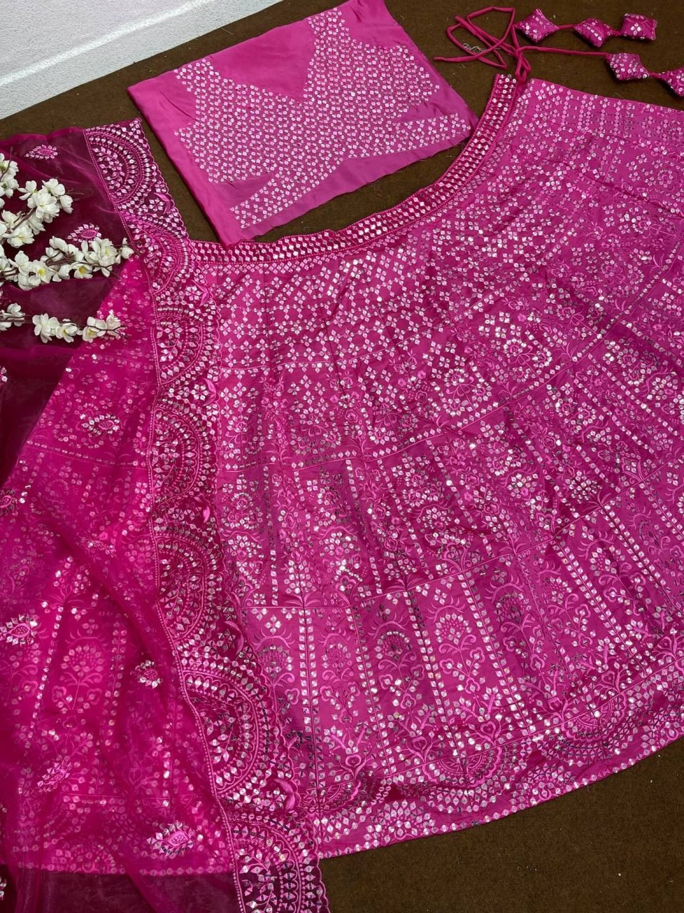 HEAVY NATURAL CREAP WITH HEAVY EMBROIDERED SEQUENCE WORK AND FOUR SIDE FANCY LACE BODAR SHARARA DRESS
