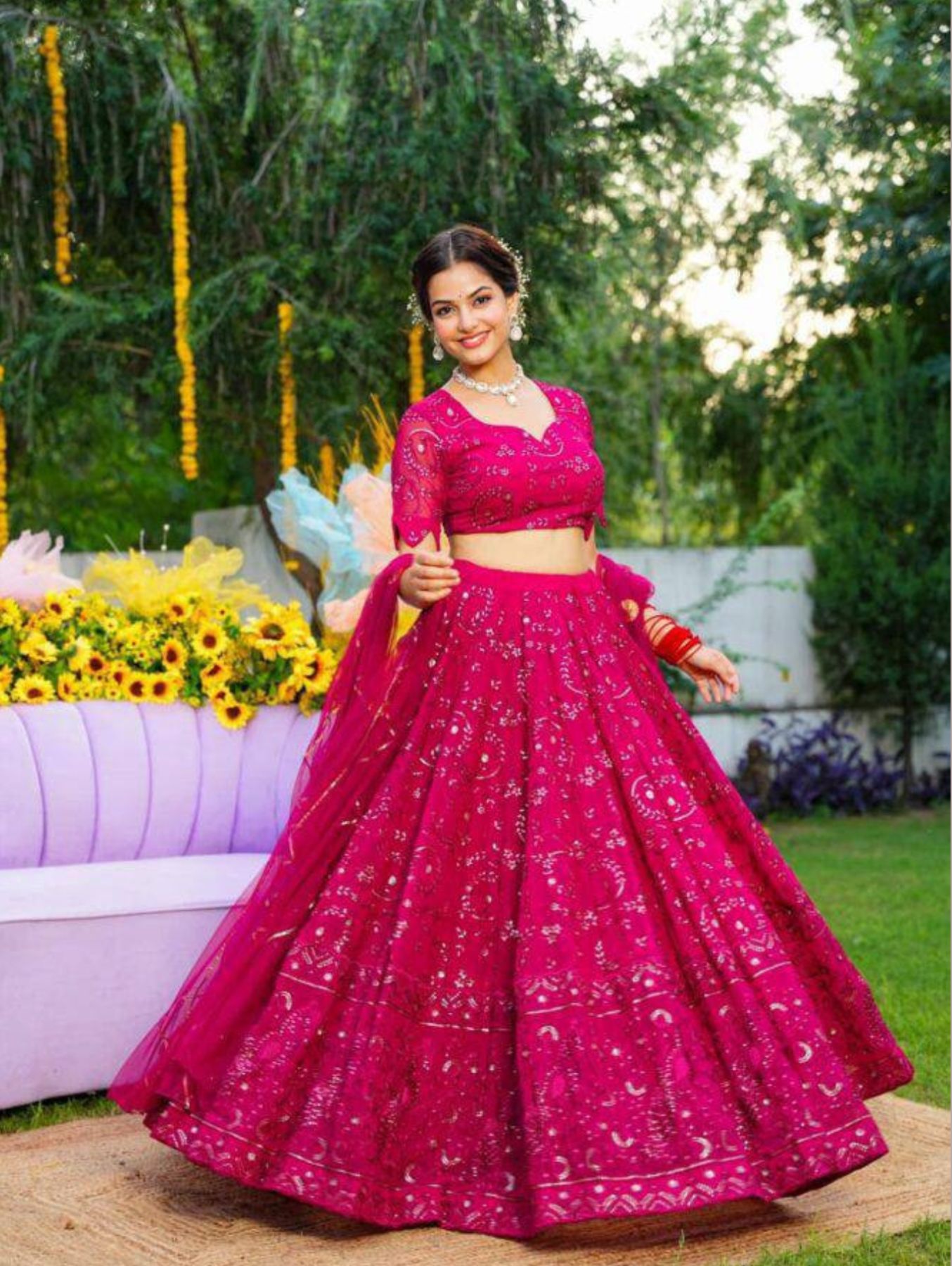 Gorgeous looking wedding collection with digital print work lehenga choli  Pink cream – Ethnicgarment