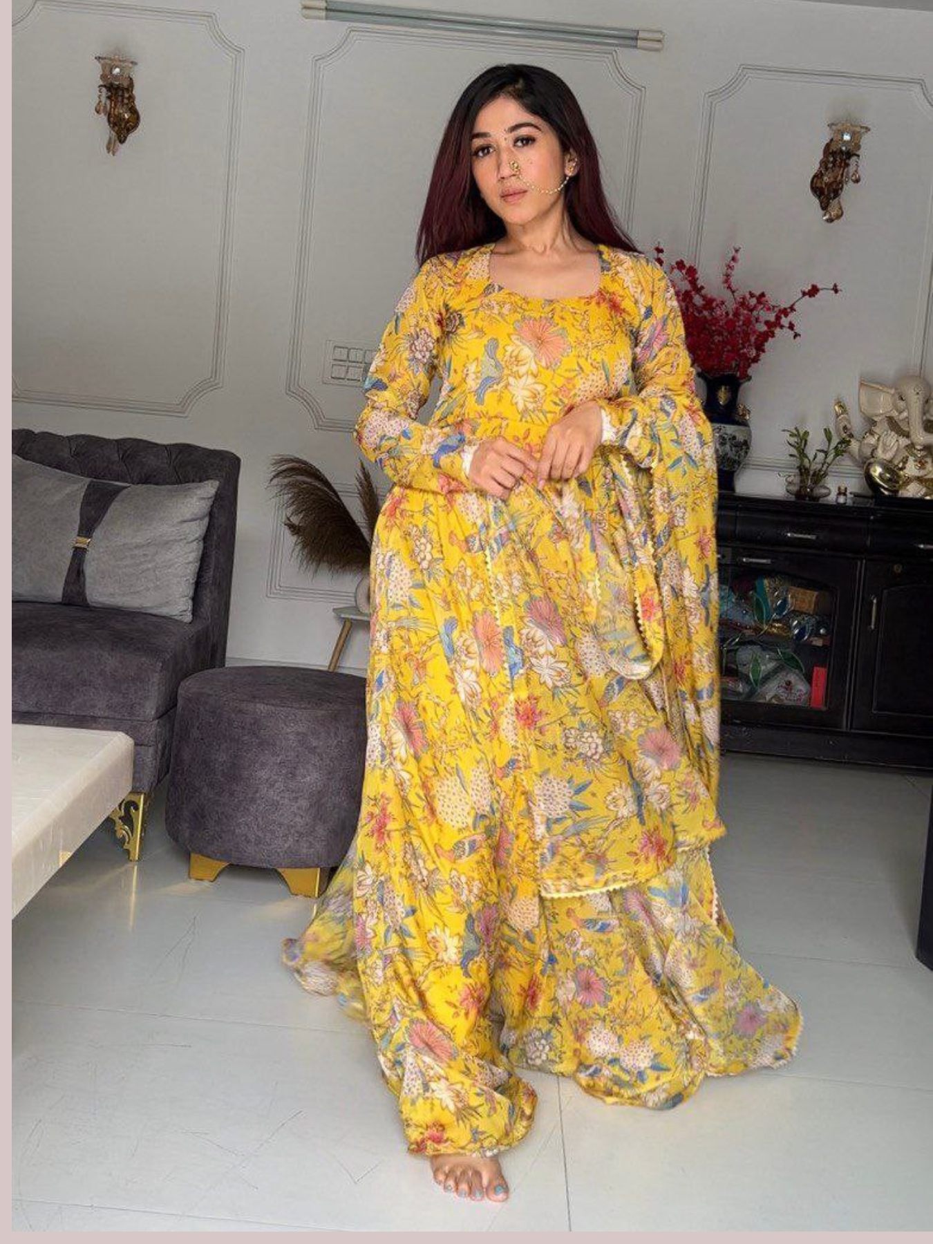 Shop Now❤️Colorauction presents this beautiful vibrant Printed Yellow Crepe  Kurti as your wardrobe essential. Team it with… | Fashion, Fashion website,  Fashion post