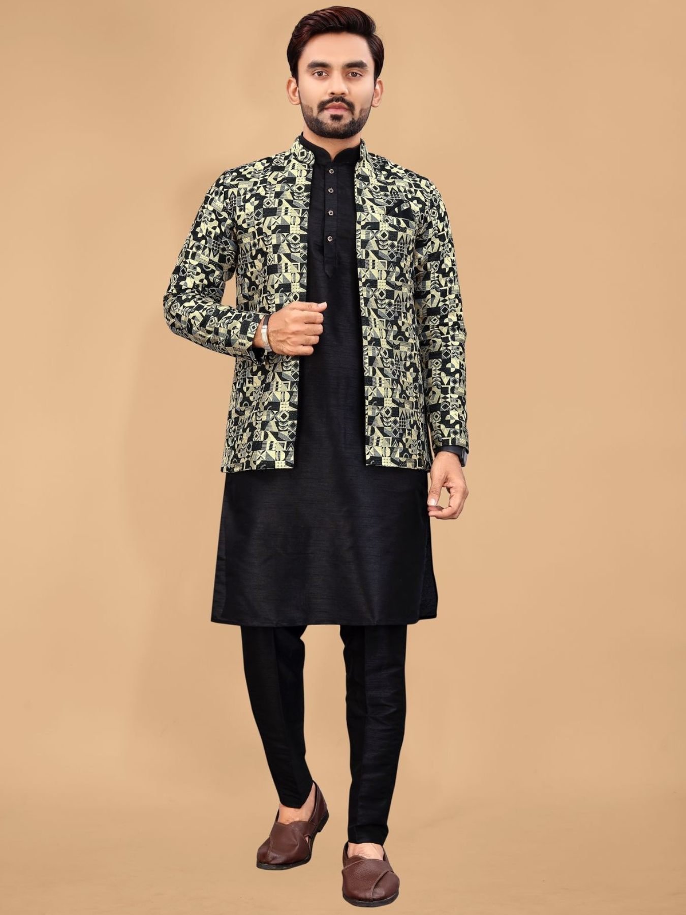 Buy Men S Traditional Wear Black Indo Western Koti Kurta Collection At Buy Men S Traditional Wear Black Indo Western Koti Kurta Collection At