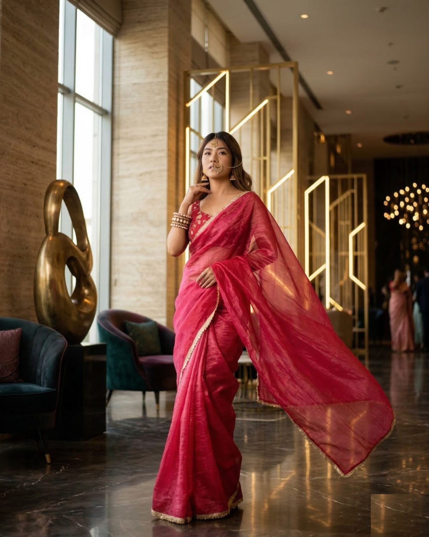 Sarara Rani Color Buy Modern Rani Pink Color Tissue Silk Pre Drapped Saree For Fastival ...