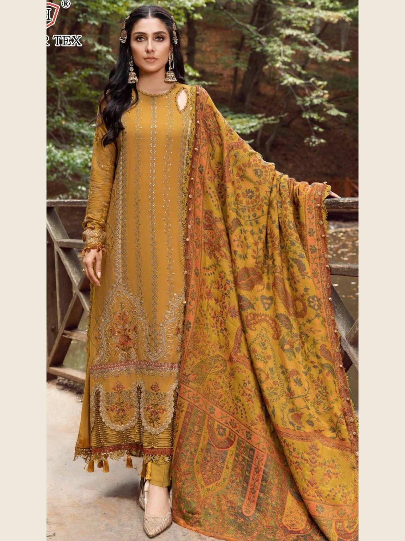 Buy Mustard Yellow Heavy Rayon Suits With Chiffon Print Dupatta at Rs ...