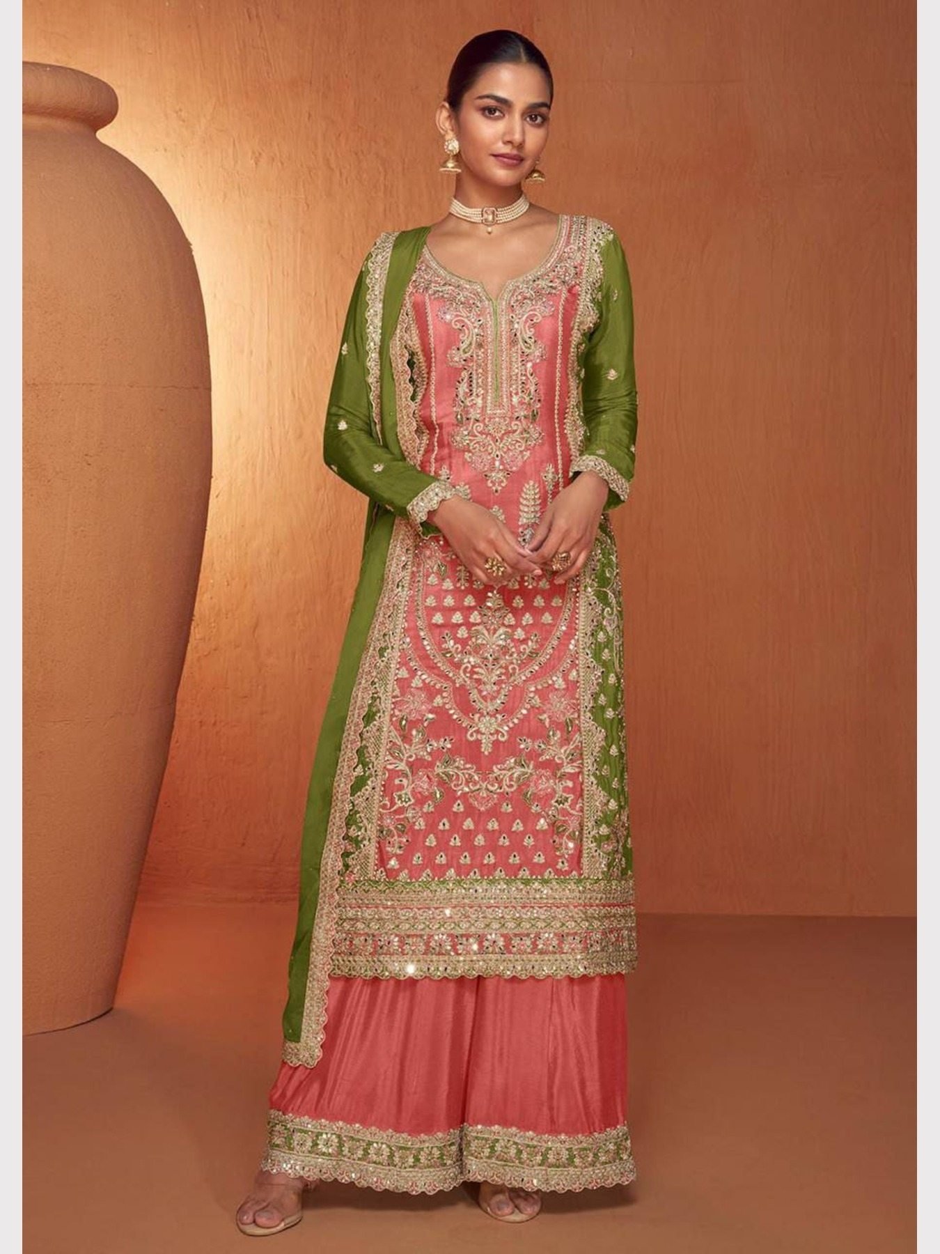 Buy New Arrival Chinon Fully Stitched Plazzo Suits at Rs. 25.33 online from Royal Export Designer Plazzo Salwar Suits Wholesale RE4221