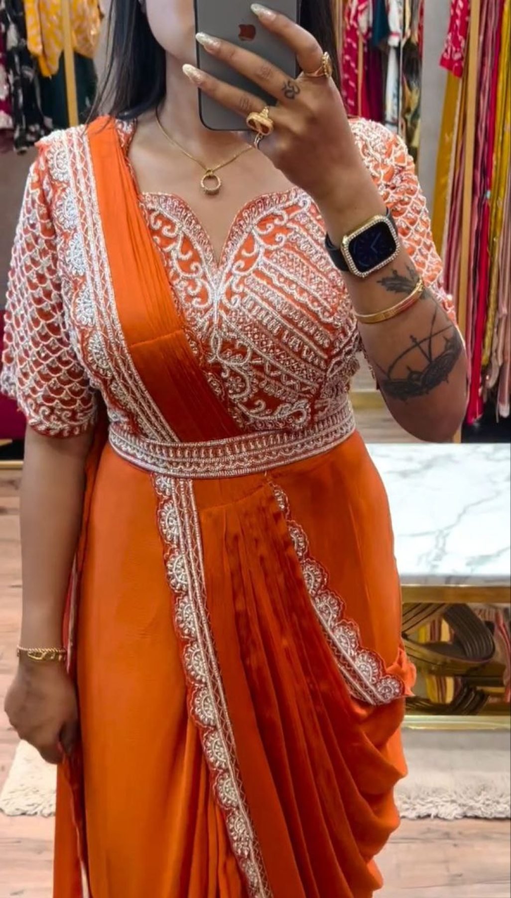 Super Trending Embroidery Cording Work Ready-to-Wear Saree with ...