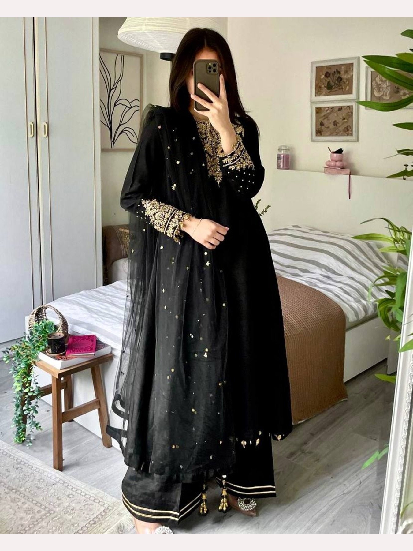 Stunning Embroidery Work Black Color Palazzo Suit main image 0