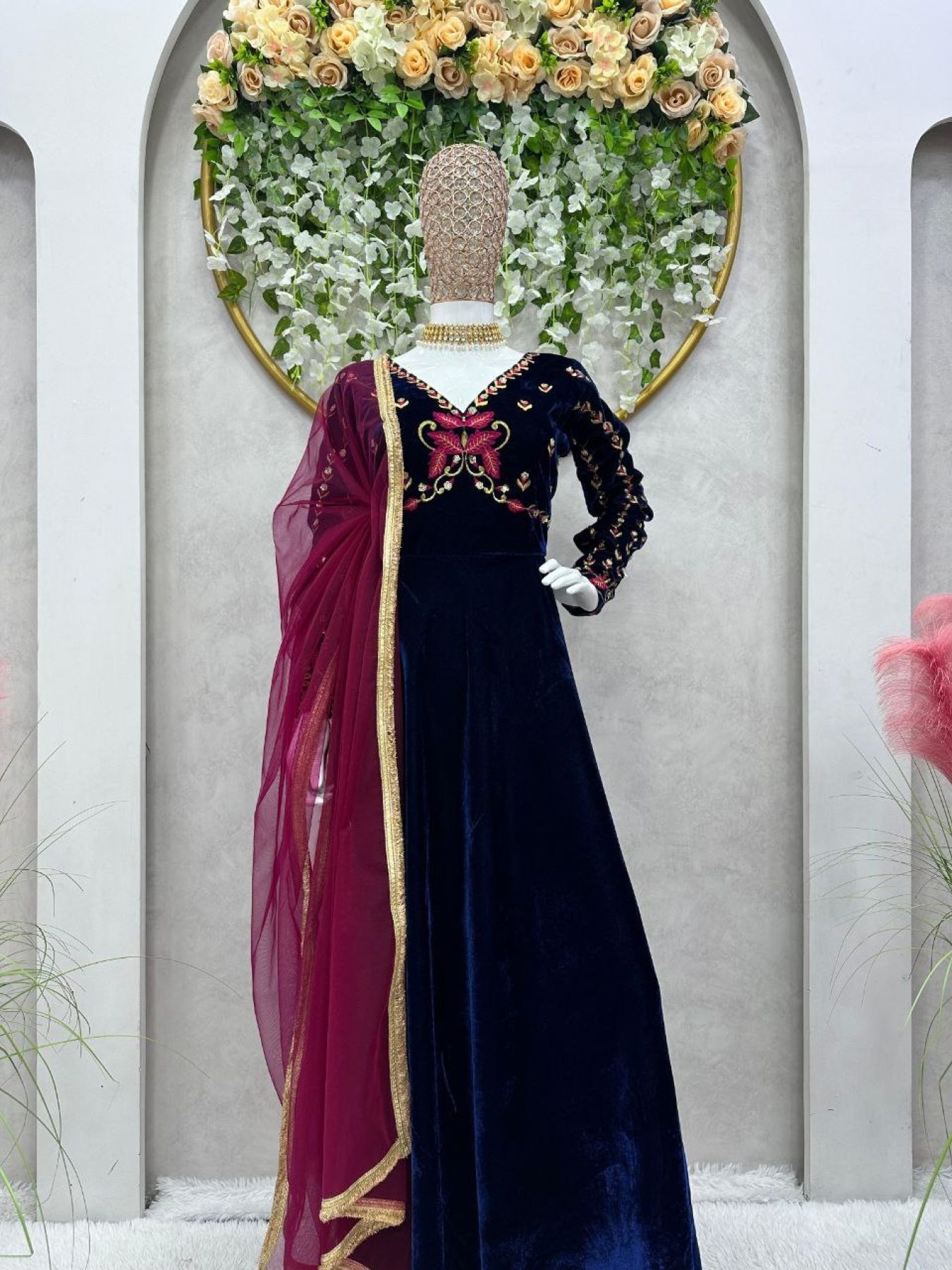 Varsha Floral Opulence Branded Latest Designer Velvet Dress