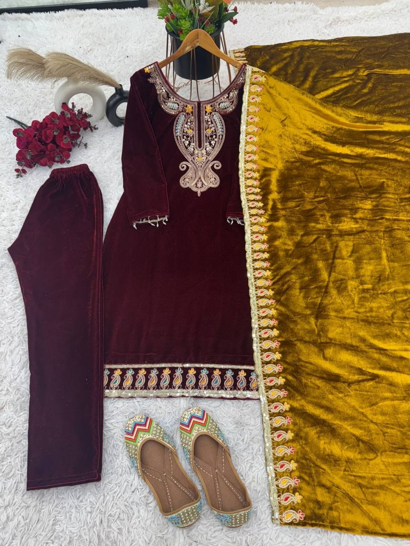Heavy Viscous Velvet Designer Party Wear Look Top-Dupatta and Fully Stiched Bottom Suit