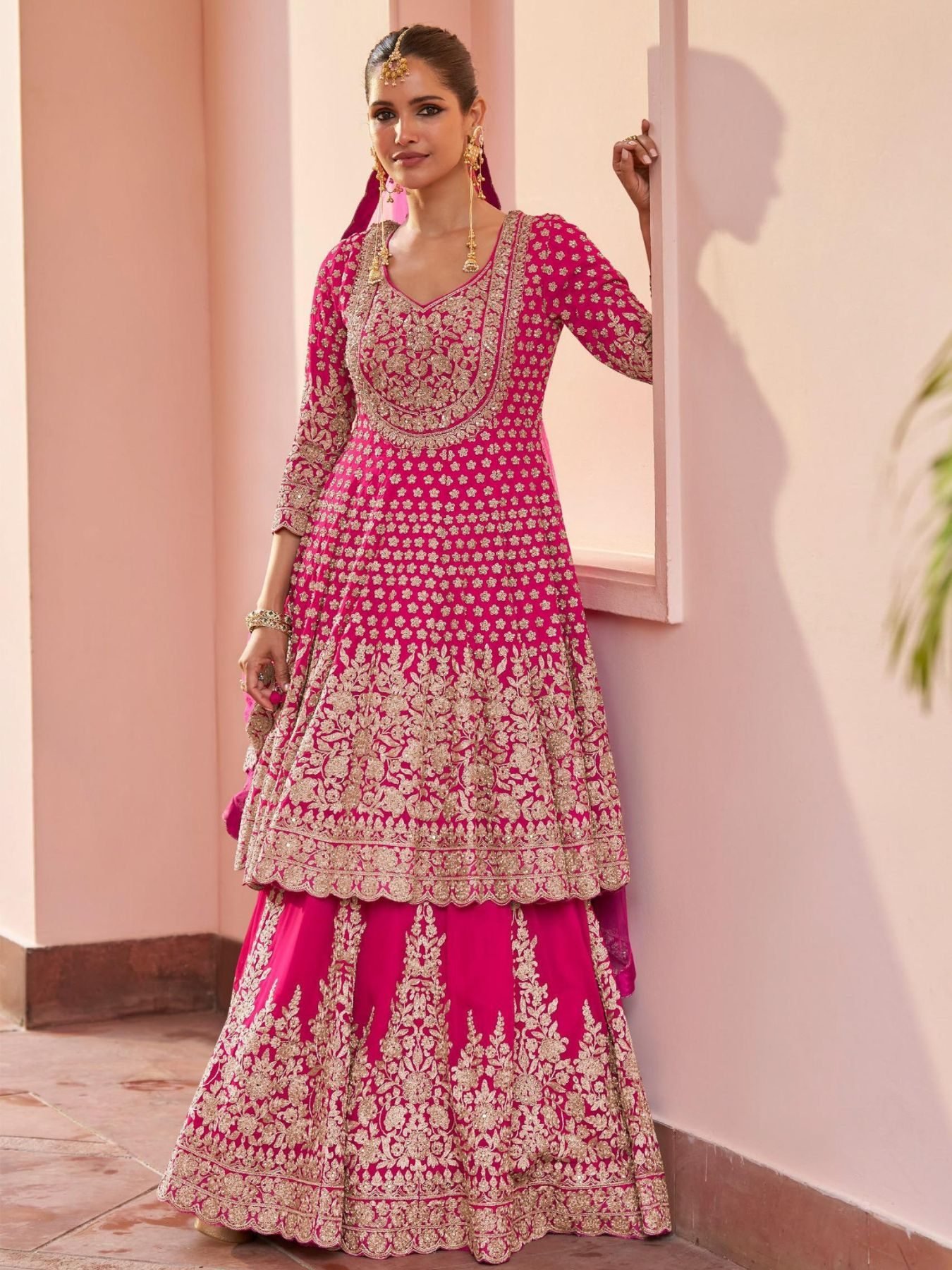 Buy Orlith Rani Pink Top And Skirt Made Of Georgette Fabric From Gulkayra  Designer at Rs. 4999 online from Royal Export Wedding Bridal Dress  Wholesale : RE9721-Pink