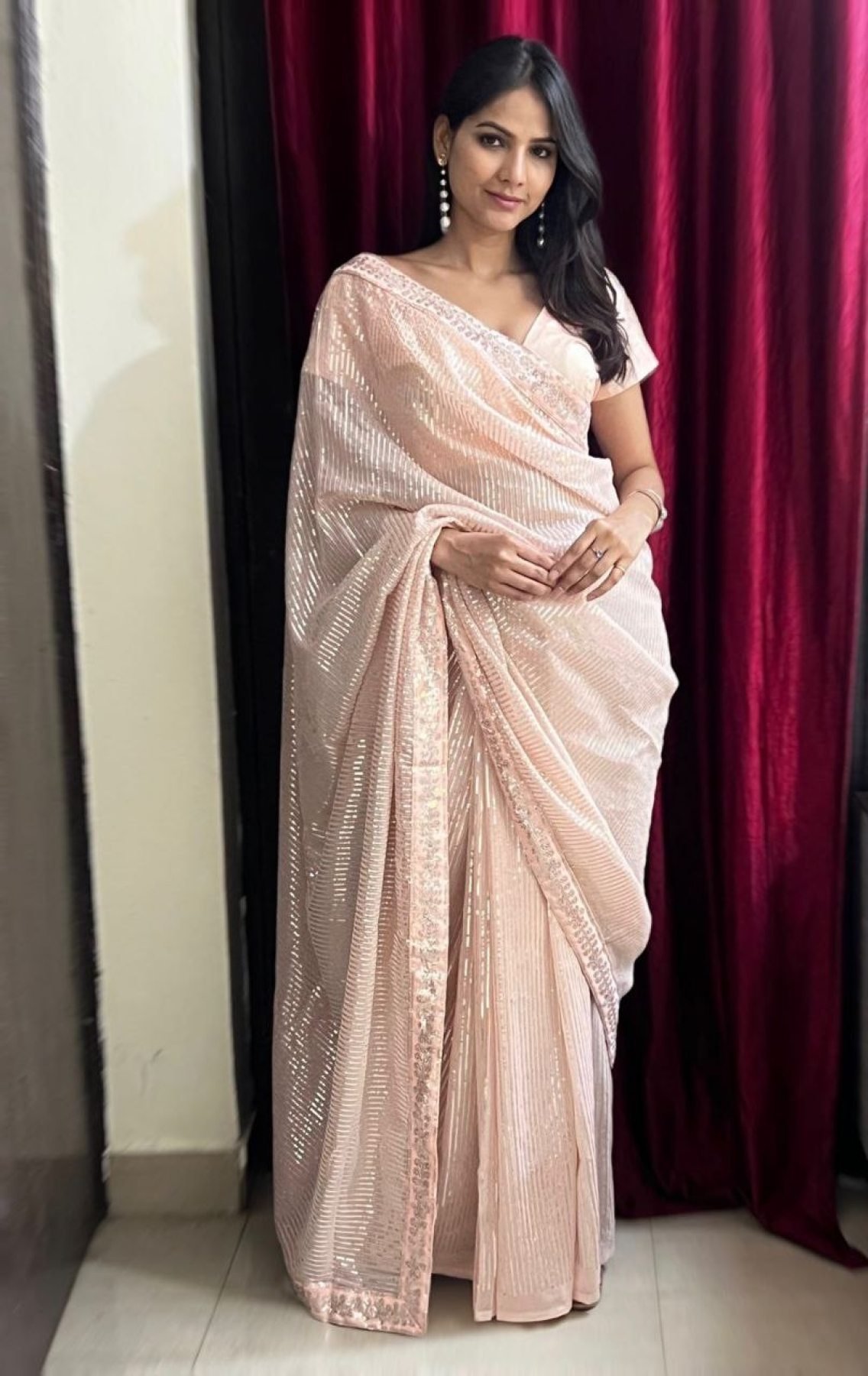 Peach Poised Embroidered Saree main image 0