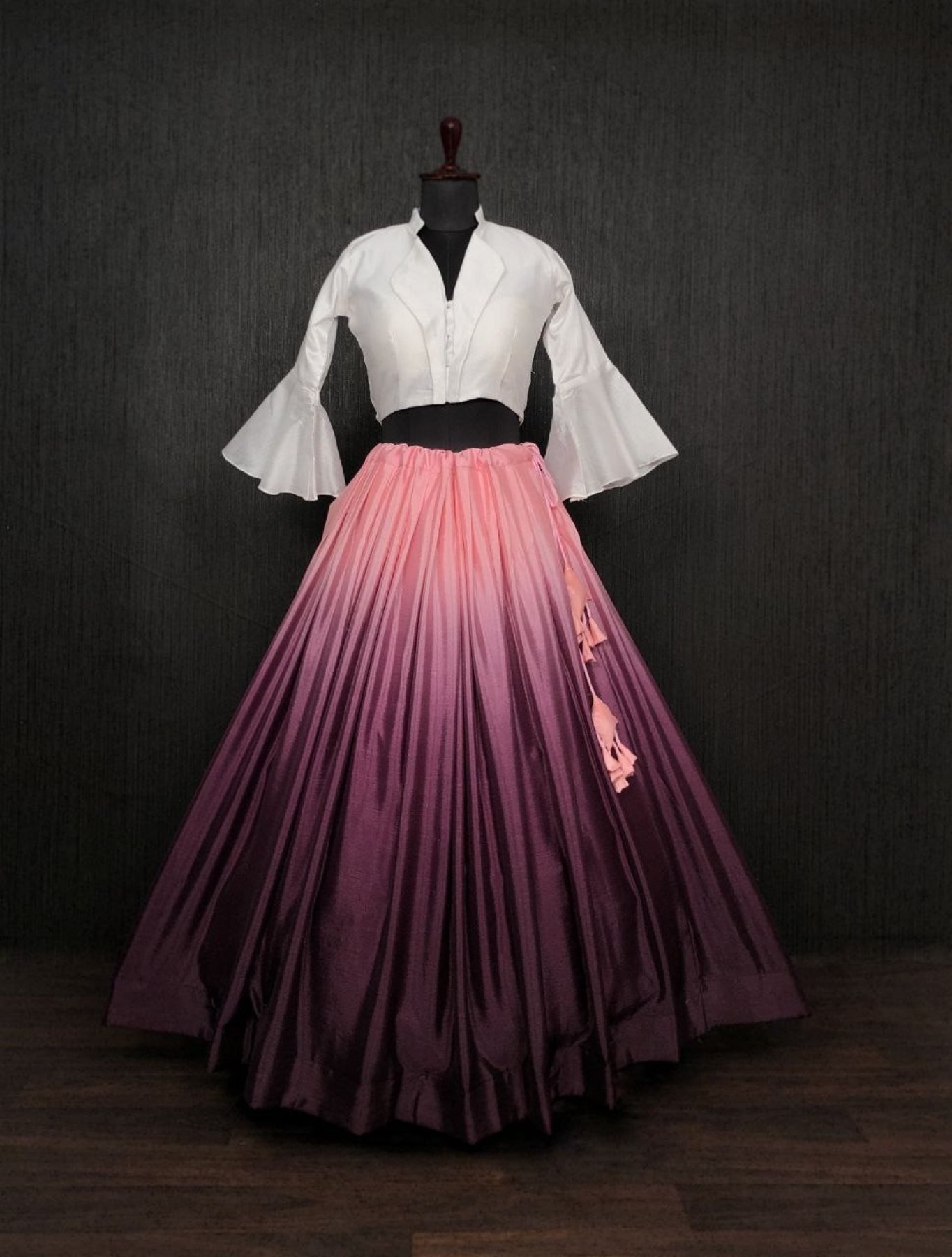 Plain Lehenga with Heavy Hand Embroidered Blouse and Shaded Organza Dupatta