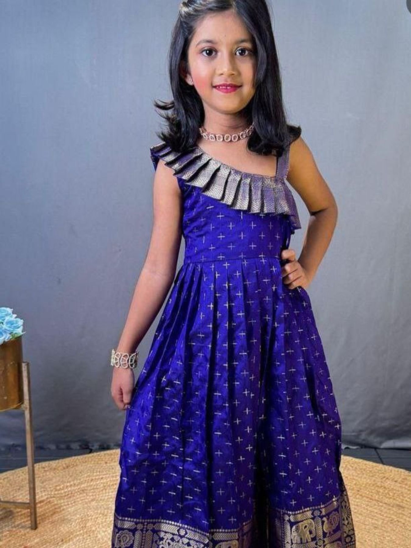 Designer Kids Gown with Jacquard Weaving and Paithani Silk