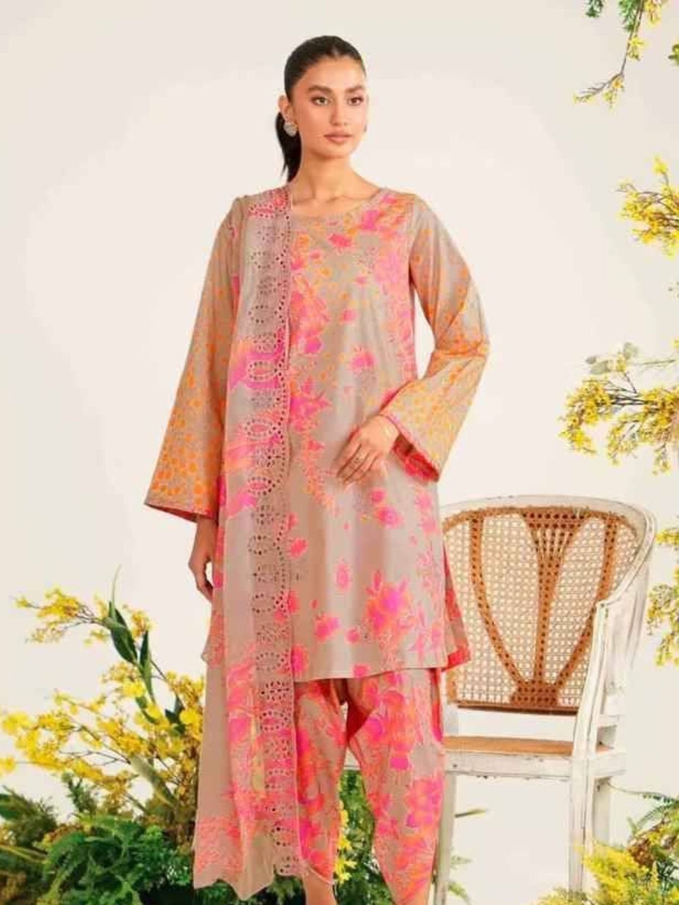 cotton embroidery dress material Pariza Cream Cotton Dress Material with Black Thread Embroidery