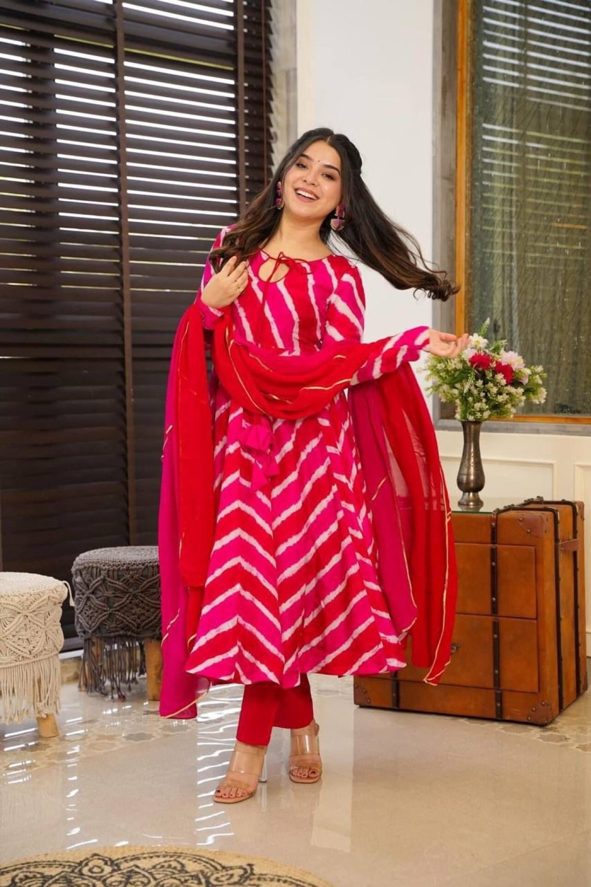 white christmas dresses Lehriya Printed Angarakha Style Dress