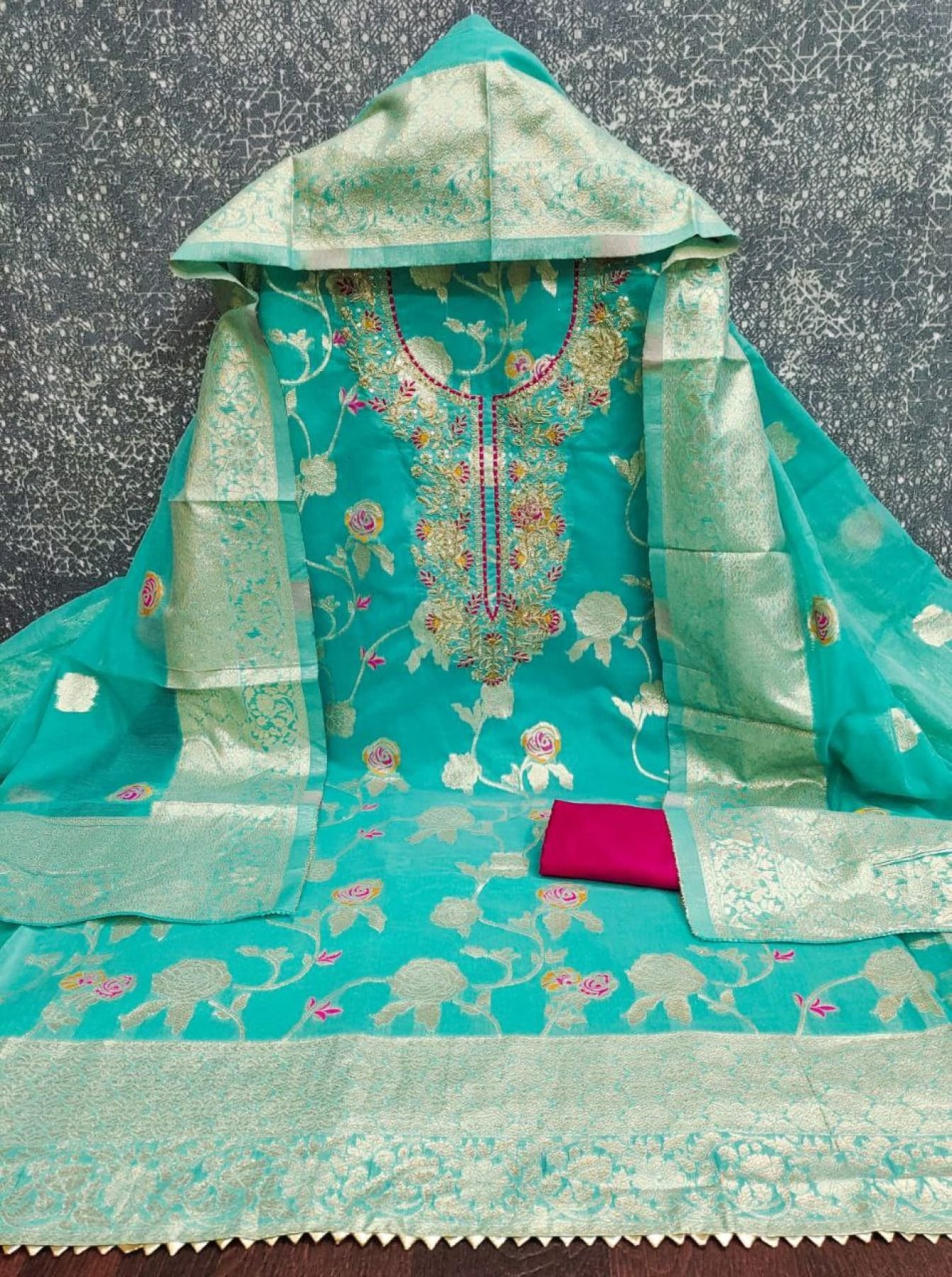 Buy Sarvya Premium Sky Blue Dress Material with Meenakari Work for Special Occasions at Rs. 750 online from Royal Export Color Set Matching Dress Material Wholesale : RE9697-Sky Blue Buy Sarvya Premium Sky Blue Dress Material with Meenakari Work for Special Occasions at Rs. 750 online from Royal Export Color Set Matching Dress Material Wholesale : RE9697-Sky Blue