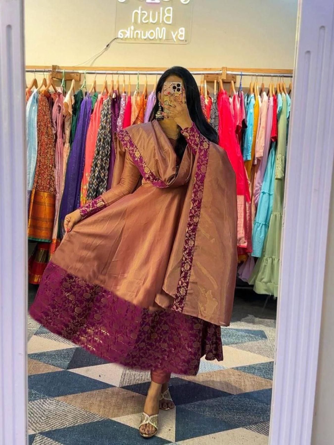 white christmas dresses Banarasee Silk Anarkali 01 main image 1
