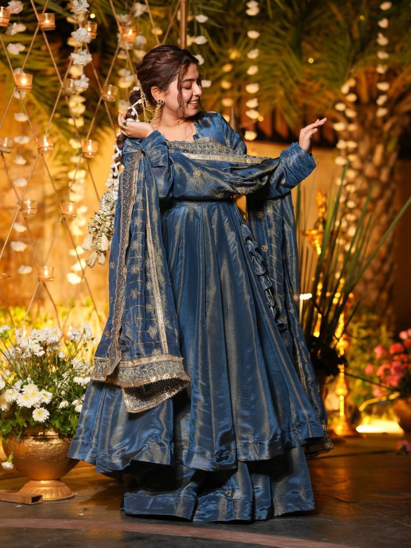 Vichitra Silk Sequence Work Anarkali with Flared Silhouette for Party Wear