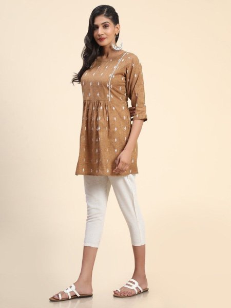 Trendy Boat Neck Tunic Top – Lace Detail & Three-Fourth Sleeves Tunics kurti