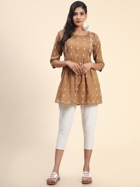 Trendy Boat Neck Tunic Top – Lace Detail & Three-Fourth Sleeves Tunics kurti