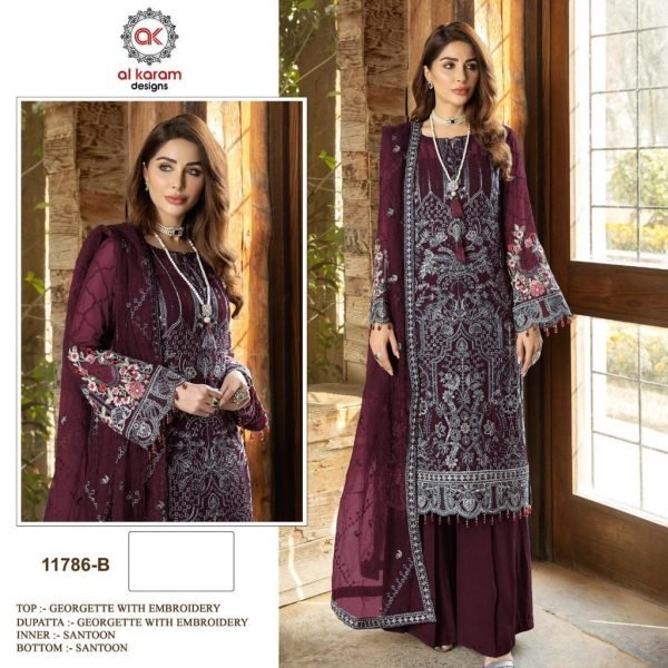 11786 Color By Al Karam Georgette Pakistani Suits Pakistani Suits Wholesale