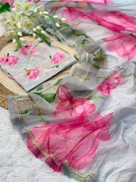  2025 Summer Saree Collection Off White Organza Saree With Blouse Piece  Organza Sarees Wholesale