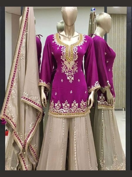 2025 Wholesale Premium Mustard Georgette Sharara Suit Fully Stitched  Heavy Embroidery  Ready to Wear Designer Collection at Affordable Prices Salwar Kameez