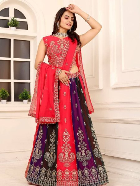 3 Multicoloured Faux Georgette Silk Lehenga Choli  