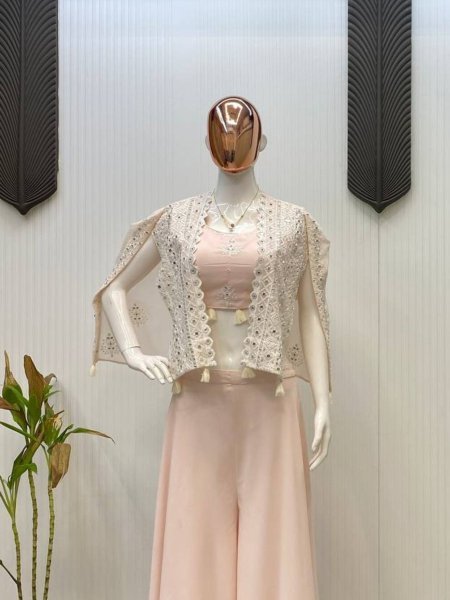 3 Piece Georgette Indo Western Suit With Mirror Work Festival Special