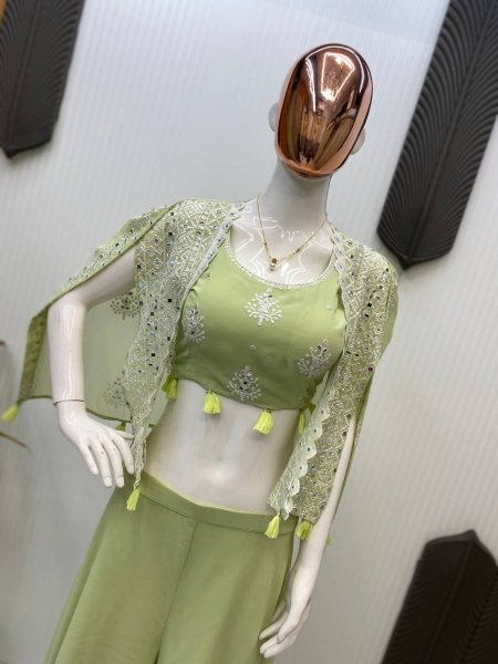 3 Piece Mirror Embroidered Indo Western Party Set