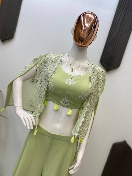 3 Piece Mirror Embroidered Indo Western Party Set Ready To Wear Collection