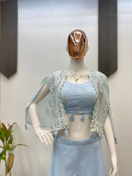 Heavy Mirror Work Indo Western Shrug Set For Rakhi Ready To Wear Collection