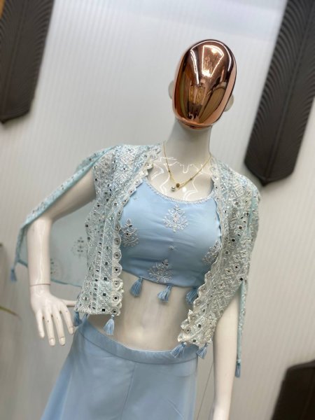 Heavy Mirror Work Indo Western Shrug Set For Rakhi Ready To Wear Collection