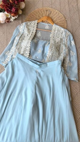 Heavy Mirror Work Indo Western Shrug Set For Rakhi Ready To Wear Collection