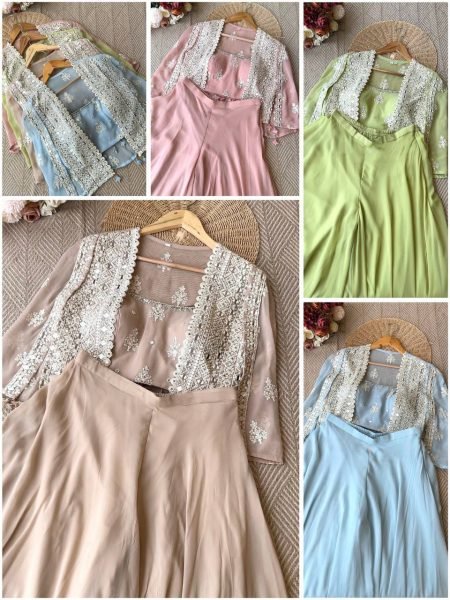 Heavy Mirror Work Indo Western Shrug Set For Rakhi Ready To Wear Collection