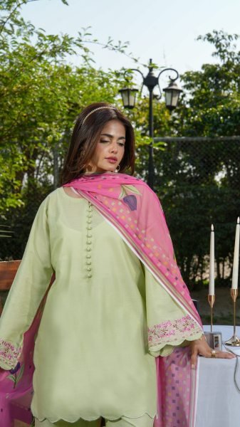 90's Style Pista Designer Roman Silk Kurti with Printed Tebby Silk Dupatta Embroidery Kurtis 