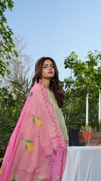 90's Style Pista Designer Roman Silk Kurti with Printed Tebby Silk Dupatta Embroidery Kurtis 